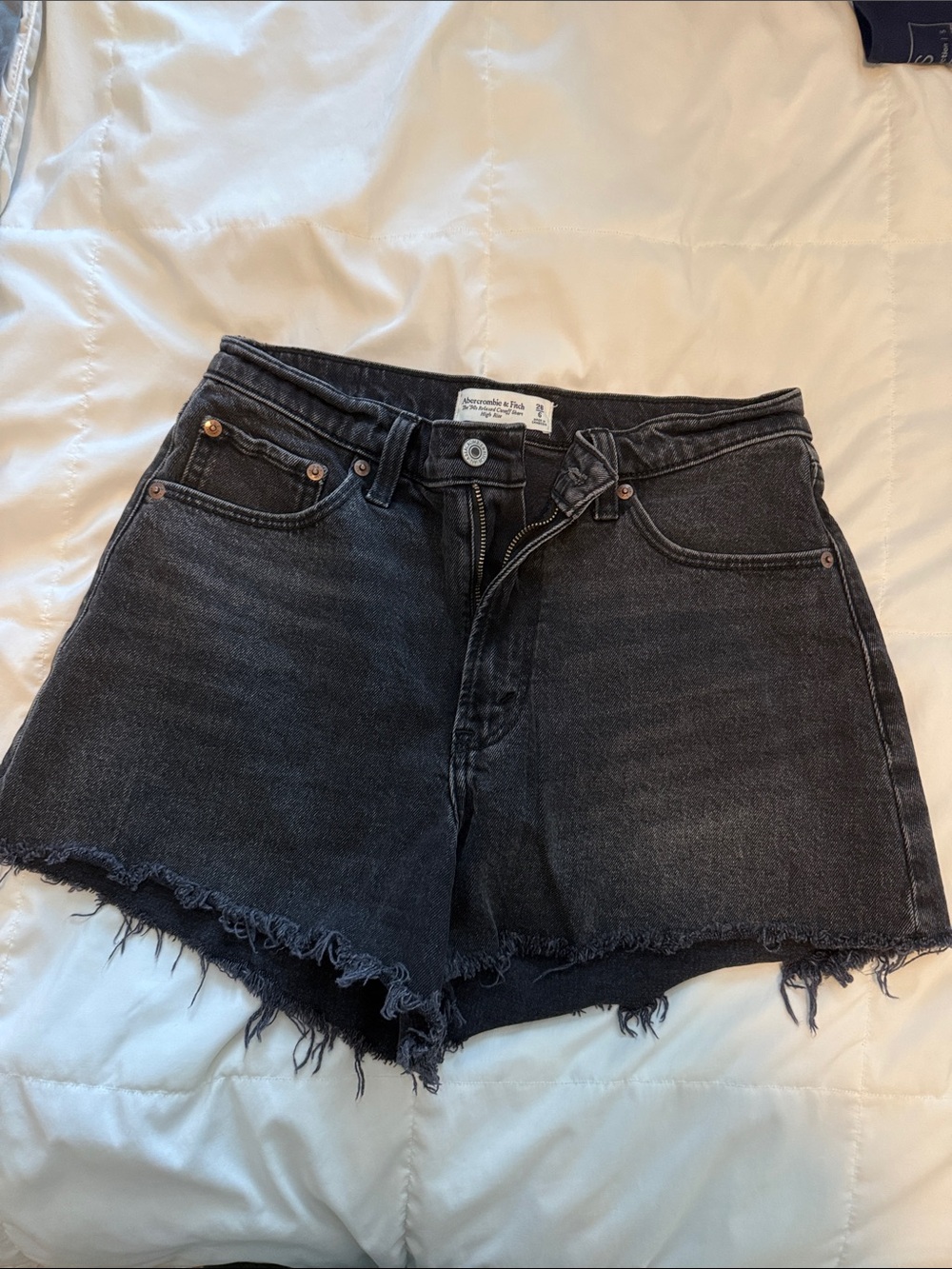 Abercrombie & Fitch Washed Black Denim Frayed Hem Shorts